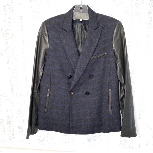 Veronica Beard Wool Leather Double Breasted Blazer - Picture 5 of 8